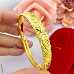 Bangle Fashion Accessories Phoenix Patterned Adjustable Yellow Gold Filled Womens Bracelet Gift