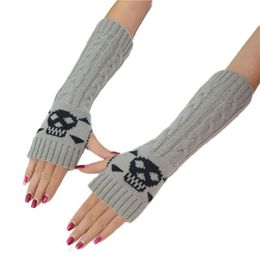 Women Winter Wrist Arm Warmer Skull Knitted Long Fingerless Gloves Mitten Halloween Gloves Women's Sleeve RRB16028