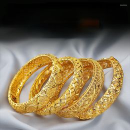 Bangle Megin D Yellow Gold Plated Luxury Hollow Cross Flower Vintage Retro Bracelet Bangles For Women Couple Wedding Engagement Jewellery