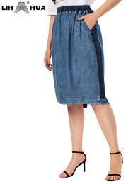 Plus size Dresses LIH HUA Women's Plus Size Denim Skirt High Elasticity Slim Fit Casual Fashion Cotton Woven Skirt 221006