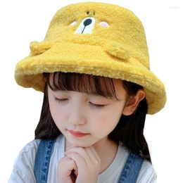 Hats 2022 Autumn Winter Plush Children's Fisherman Hat Cute Baby Cartoon Bear Embroidery Daisy Bucket Boys Girls Warm Caps