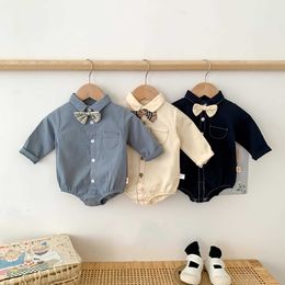 Rompers Newborn Baby Boy Handsome Polo Shirt Fashion Plaid Tie Long Sleeves Jumpsuit SingleBreasted Solid Cotton Boy Bodysuit One Piece J220922