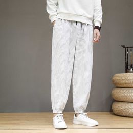 Men's Pants Baggy Cotton Linen Harem 2022 Korean Style Vintage Striped Women Hip Hop Plus Size Wide Leg Pant Pantne G220929