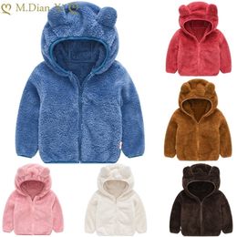 Jackets Autumn and Winter Fleece Wool Coat Childrens Clothing Boy Girl Weaters Adorable Bear Ears Sturdy Hoodie Baby Hairy Zipper Coat 2201006