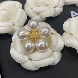 fashion metal camellia Barrettes pearl C hair Accessories party gift with paper card