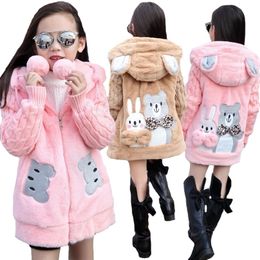 Jackets Thick Keep Warm Winter Jacket For Girls Big Size Bear Hooded Sweater Sleeve Plush Kids Outerwear Teenager Long Windbreaker Coat 2201006