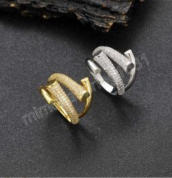 Hip Hop Open Band Rings AAA CZ Stone Paved Bling Iced Out Men Finger Personality geometry Rings Male Jewellery Gold Silver Colour