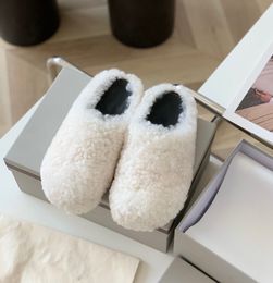 Top women's slippers wool slippers flat bottom wrapped designer comfortable autumn and winter warm fluffy furry home black white plush versatile Outer Wear size 35-40