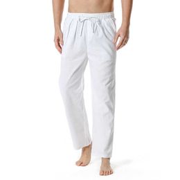 Men's Pants Casual Natural Cotton Linen Trousers White Elastic Waist Straight Beach Loose Trouser G220929