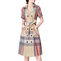 Work Dresses Summer Fashionable Allmatch Plaid DoubleBreasted Shirt Skirt Waist Slim Professional OL Temperament Dress Commuting Q 221006