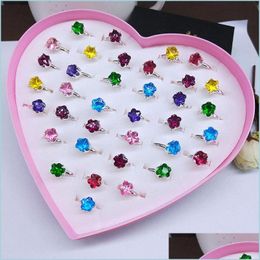 Solitaire Ring Wholesale 50Pcs/Lot New Children Ring Princess Cute Super Diamond Cartoon Jewelry Girl Baby Color Rhinestone Lulubaby Dhxul