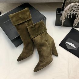 2022 8-cm-Stiefel mit spitzem, sich verjüngendem Absatz, beliebt im Herbst und Winter, mittleres Rohr, tägliche dünne kurze Stiefel