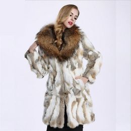 Women's Fur Large Raccoon Dog Collar Real Coat Women Contrast Colour Natural Jackets 2022 Autumn Winter