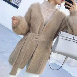 Women's Trench Coats Autumn/Winter 2022Women Coat Plus Velvet Long Sleeve Sweater Cardigan Lazy Style Lace Mink Fleece Loose Mid-length