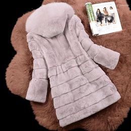 Women's Fur Real Collar Hooded Wave Cut Whole Skin Natural Rex Coats Women Thick Warm Jackets 2022 Winter