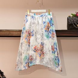 Plus size Dresses 150Kg Plus Size Women's Summer Loose MidLength High Waist Irregular Aline Thin Flower Skirt Hip 170 5XL 6XL 7XL 8XL 9XL 221006