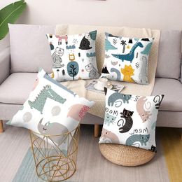 Pillow /Decorative 45X45cm Cute Animal Print Pillowcase Cartoon Printed Cover Home Decorative Square Peach Skin Velvet Sofa C