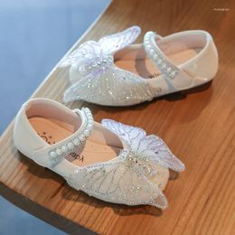Flat Shoes Girls Butterfly 2022 Fashion Autumn Bling Princess String Bead Dance Child Anti-slip Flats D640
