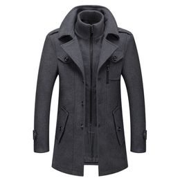 Men's Wool Blends Men Wool Blends Coats Autumn Winter Solid Colour Cold Resistant Men Woollen Overcoat Double Collar Casual Trench Coat Male 220930