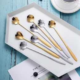 Dinnerware Sets Coffee Spoon European Style Small Luxury Stainless Steel Cherry Blossom Long Handle Cute Stirring Shallow