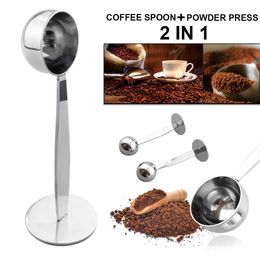 Stainless Steel Dual-purpose Coffee Scoops Bean Powder Spoon Measuring Scoop Coffee Tamper Tool Coffees RRB16047