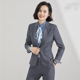 Women's Suits High Quality Formal Ladies Grey Blazers Women Jackets Coats Long Sleeve Elegant Female Work Wear Clothes OL
