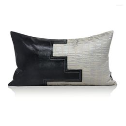 Pillow LAN JINGZE Black White PU Leather Patchwork Cover Home Decor Waist Pillows Sofa Living Room S 30x50cm