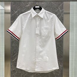 Men's Casual Shirts Brand High Quality Men's Shirt White Cotton Short Sleeve Striped Oxford Polo Business Top