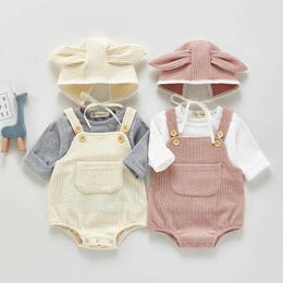 Rompers 2 Pieces Set Baby Boy Bodysuit Girls Clothing Set 2021 Spring New Baby Cotton Jumpsuit Hats Toddler Baby Boys Girls Outfits J220922