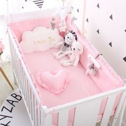 Bed Rails Princess Pink 100% Cotton Baby Bedding Set born Baby Crib Bedding Set for Girls Boys Washable Cot Bed Linen 4 Bumpers1 Sheet 221006