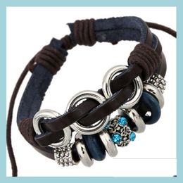 Charm Bracelets Fashion Charms Bracelets Infinity Mtilayer Handmade Blue Rhinestone Alloy Circle Leather For Men Jewelry Wh Mjfashion Dhpc7