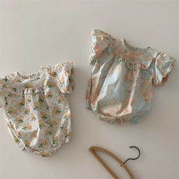 Rompers Newborn Baby Girl Fashion Stunning Flower Lantern Sleeves Jumpsuit Girls Summer Retro Thin Cotton Bodysuit New Kid Outfits J220922