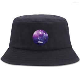 Berets 12 Constellations Libra Bucket Hats Unisex Foldable Fishing Fisherman's Hat Outdoor Summer Caps Sun Shade Women Panama Cap