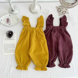 Rompers Baby Girl Autumn Solid AllMatch Overall Casual Flying Sleeves Corduroy Sling Pants Boy Cotton Simple Jumpsuit Kid Pants J220922