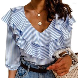 Women's Blouses Women's & Shirts 2022 Spring Women Striped Sexy Long Sleeve Ruffles Loose Elegant Vintage Female Casual Pluse Sizes