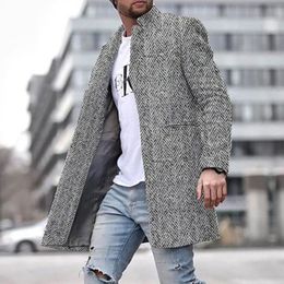 Men's Wool Blends Fashion Notched Collar Midlength Woollen Coat Men Casual Single Breasted Jacket Outerwear Autumn Winter Pocket Warm Man Cardigan 220930