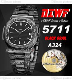 Diw 5711 Black Grail A324 Автоматические мужские часы ntpt ремесла Carbon Fiber Black Stick Dial Ultra Tow