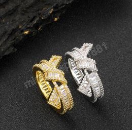 Hip Hop Band Rings AAA CZ Stone Paved Bling Iced Out Knot winding pattern Shape Men Finger Rings Male Jewellery Gold Silver Colour