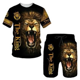 Men's Tracksuits T Shirt Set for Men 3D lion Printed 2 Piece Casual Set Lion Summer O-neck Oversized Set Sportswear Shorts Men's tracksuit 221006