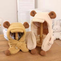 Hats Girl's Women Cute Bear Ear Hat Scarf Beanies Caps Warm Casual Plush Pure Colour Present For Girlfriend Accessories 2022 Wint R4R5