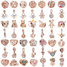 925 Silver Fit Pandora Charm 925 Bracelet Rose Gold Colour Collection Little Love Rose Love charms set Pendant DIY Fine Beads Jewellery