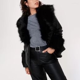 Women's Trench Coats Elina Removable Fur Collar Short Women Fashion Single Breasted Elegant PU Leather Female Ladies