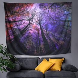 Tapestries Custom Design Starry Sky Forest Pattern Hippie Wall Hanging Tapestry Decor For Bedroom And Living Room 221006