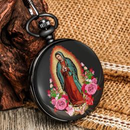 Pocket Watches Catholic Church Virgin Mary Quartz Chain Men's High Quality Dial FOB Clock Necklace Religious Collectible Gifts