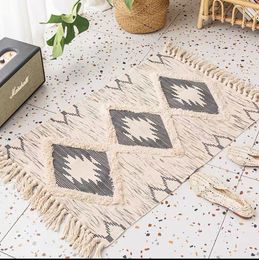 Carpet Bohemian Style Geometric Cotton Linen Floor Mats for Kids Woven Area Rug AntiSlip Welcome Entrance Door Mat Home Decor 220930