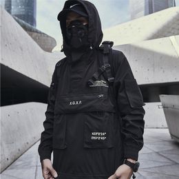 Men's Jackets Techwear Jacket for Men Spring Streetwear Black Hooded Waterproof Windbreaker 221006
