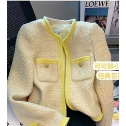 Womens Jackets Spring Women Vintage Tweed Jacket Autumn Yellow Basic Jackets Outerwear Coats Female Overcoat Fashion Vintage Coat Channel 221007