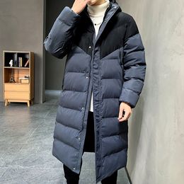 Korean Fashion Long Puffer Jacket Men Autumn Winter Street Fashion Overcoats Mens Hooded Parkas Slim