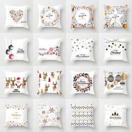 Christmas Decorations White Sofa Pillowcase Cartoon Santa Claus Snowman Elk Single Print Merry Decor For Home 2022Xmas Gifts Favour