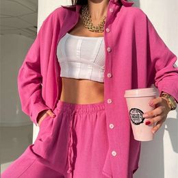 Women's Two Piece Pants Men's Tracksuits Summer Causal Women Shirt Trouser Suit Long Sleeve Shirts With High Waist Harem Pants Two Piece Set Female Lady Outfits